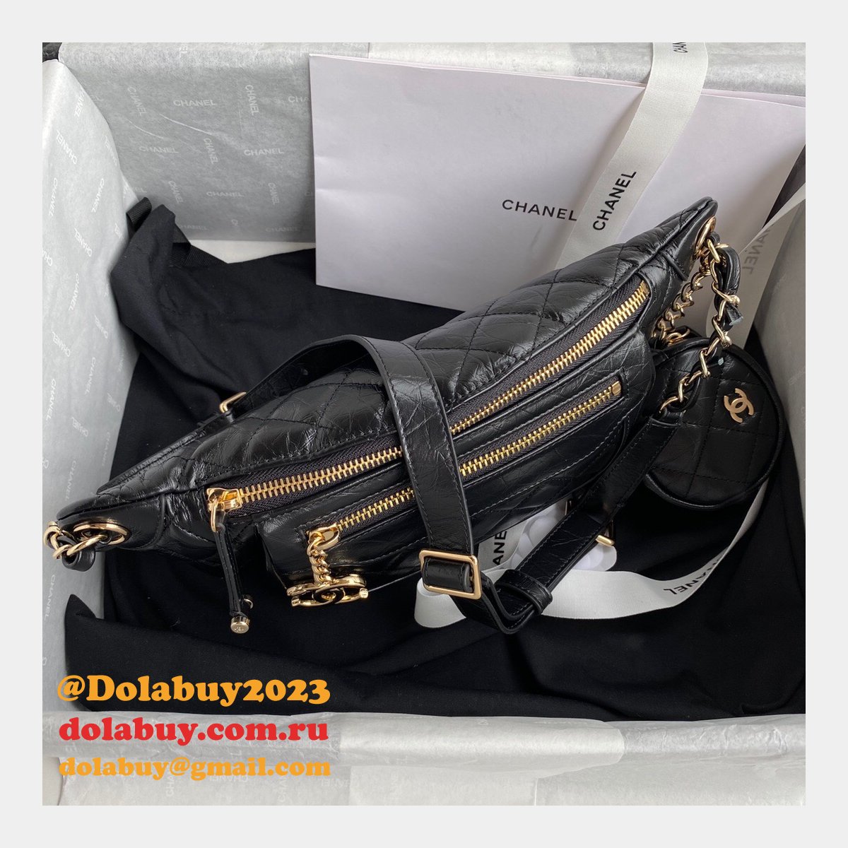 Buy Online CC AAA+ Calfskin Waist AS1077 Black Bag