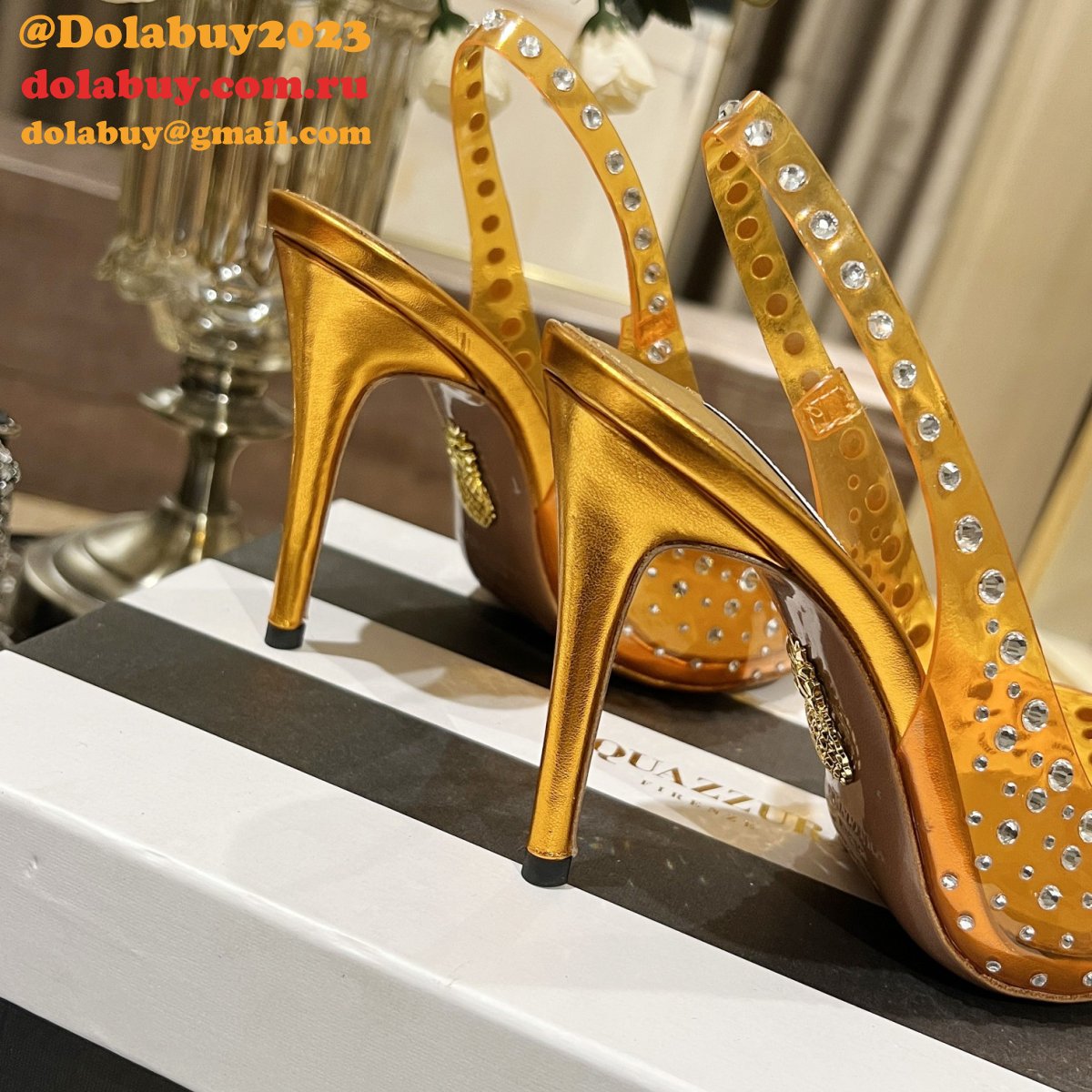 Designer Aquazzura Copy Pointed Toe Rhinestone Sandals Heel Shoes