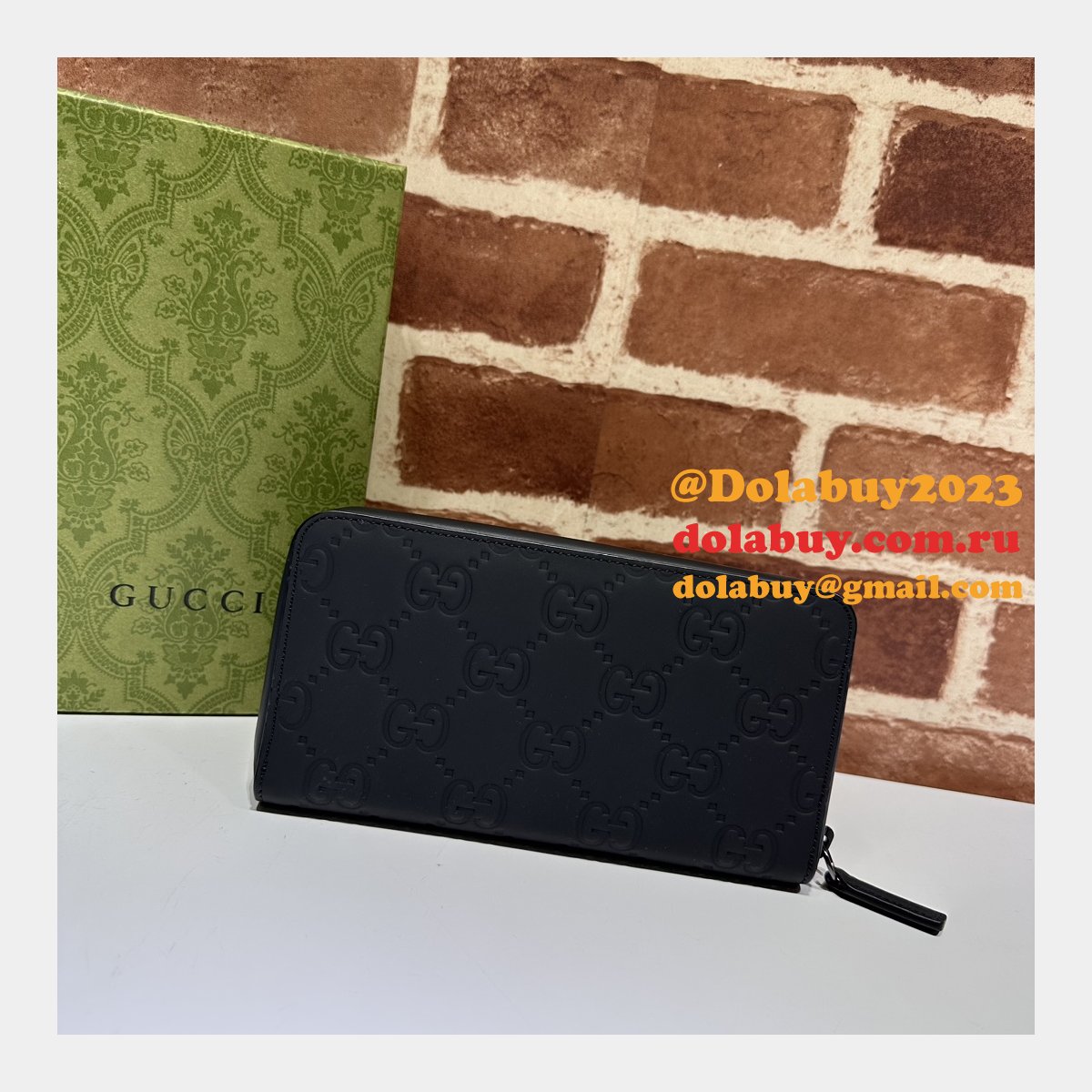 Inspired GG Rubber-effect Zip Around Wallet 771421 Gucci Men Luxury
