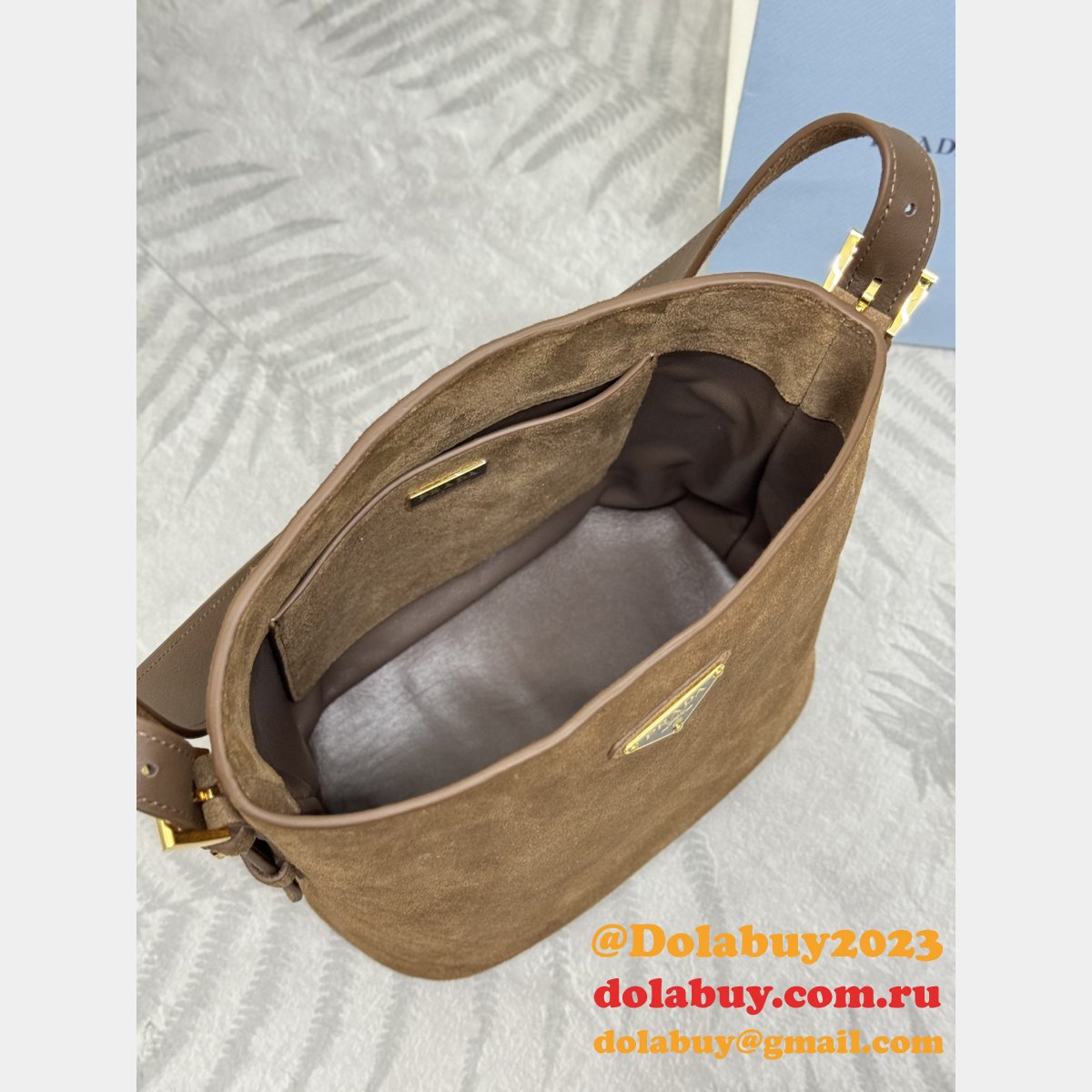 Top Quality Prada Suede Leather Mini Bucket Bag