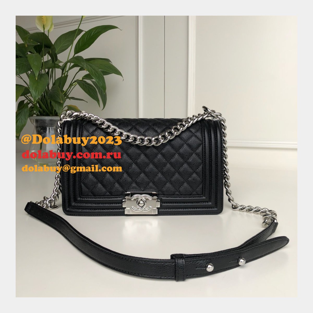 AAA+ CC Le Boy Luxury Replica Black Bags Caviar 25cm