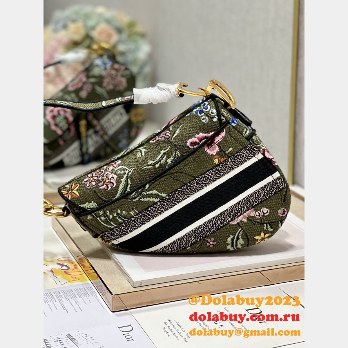 Christian Dior AAA Oblique Saddle Blooming green 9012/0446 Fake Bag