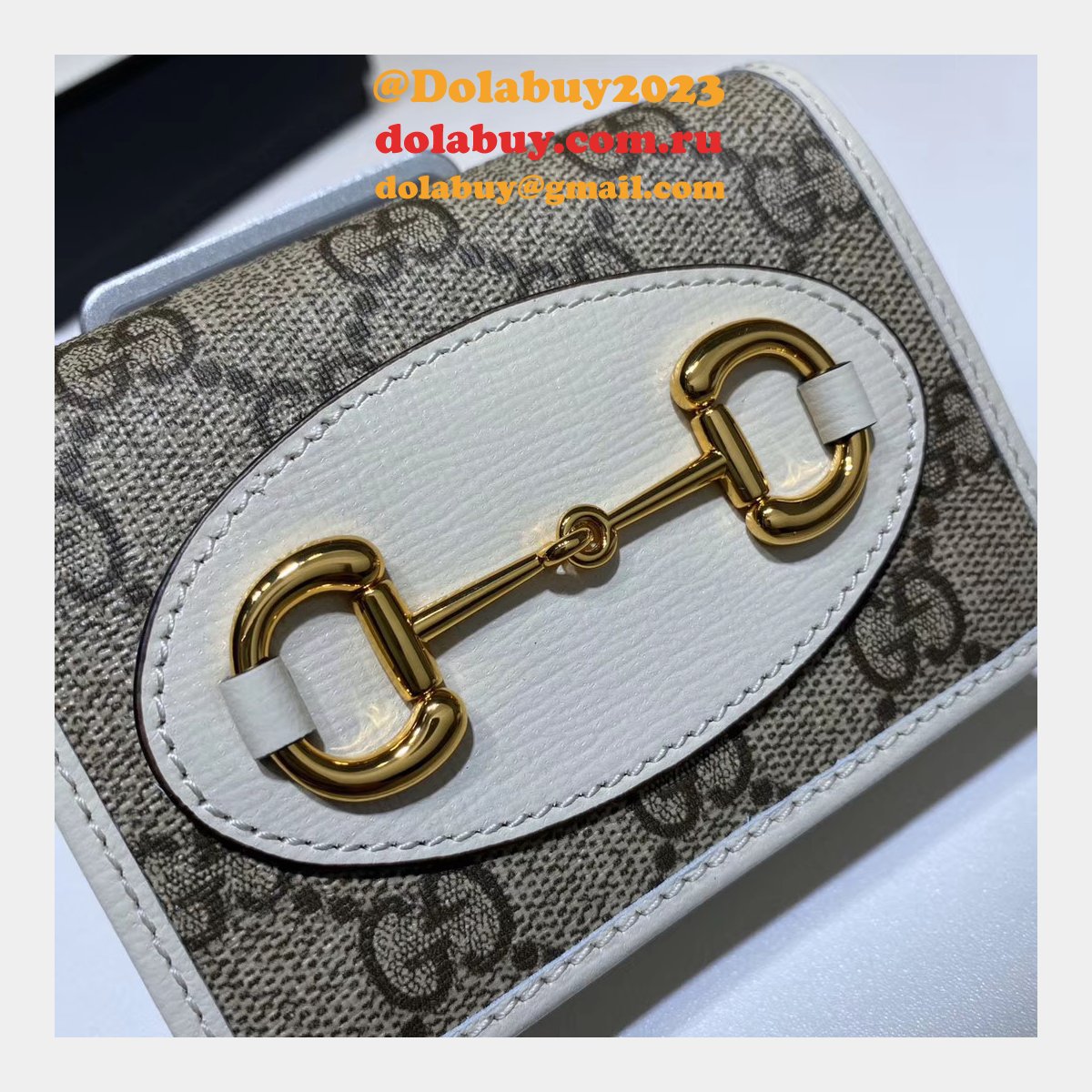 top quality G*u*i beige fake 1955 horsebit card case 621887 wallet