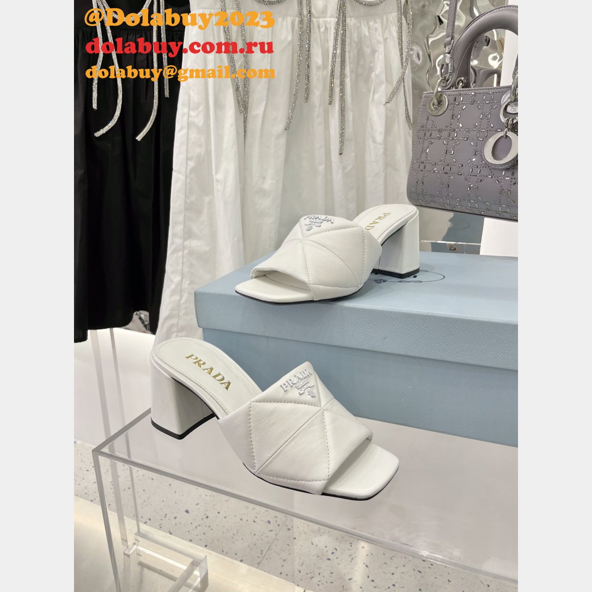 Replica Prada Quilted Leather Mules