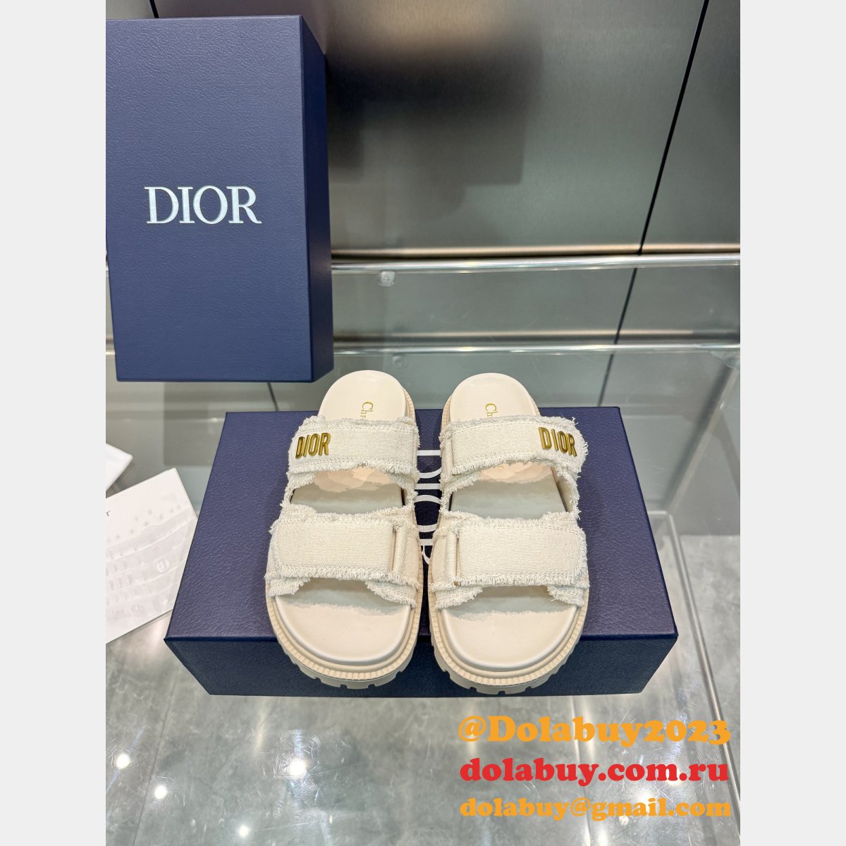 High Quality dior Fringed Cotton Canvas Dioract Slide