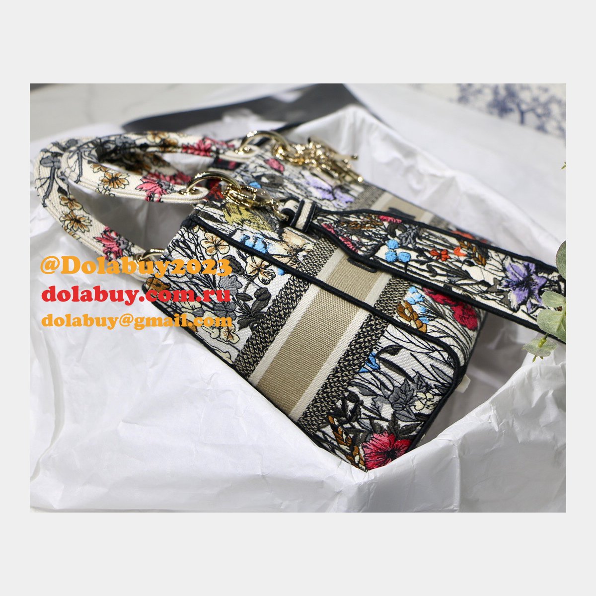 Lady D-Lite Bag Multicolor Lady Dior 24cm Replica Paisley Embroidery