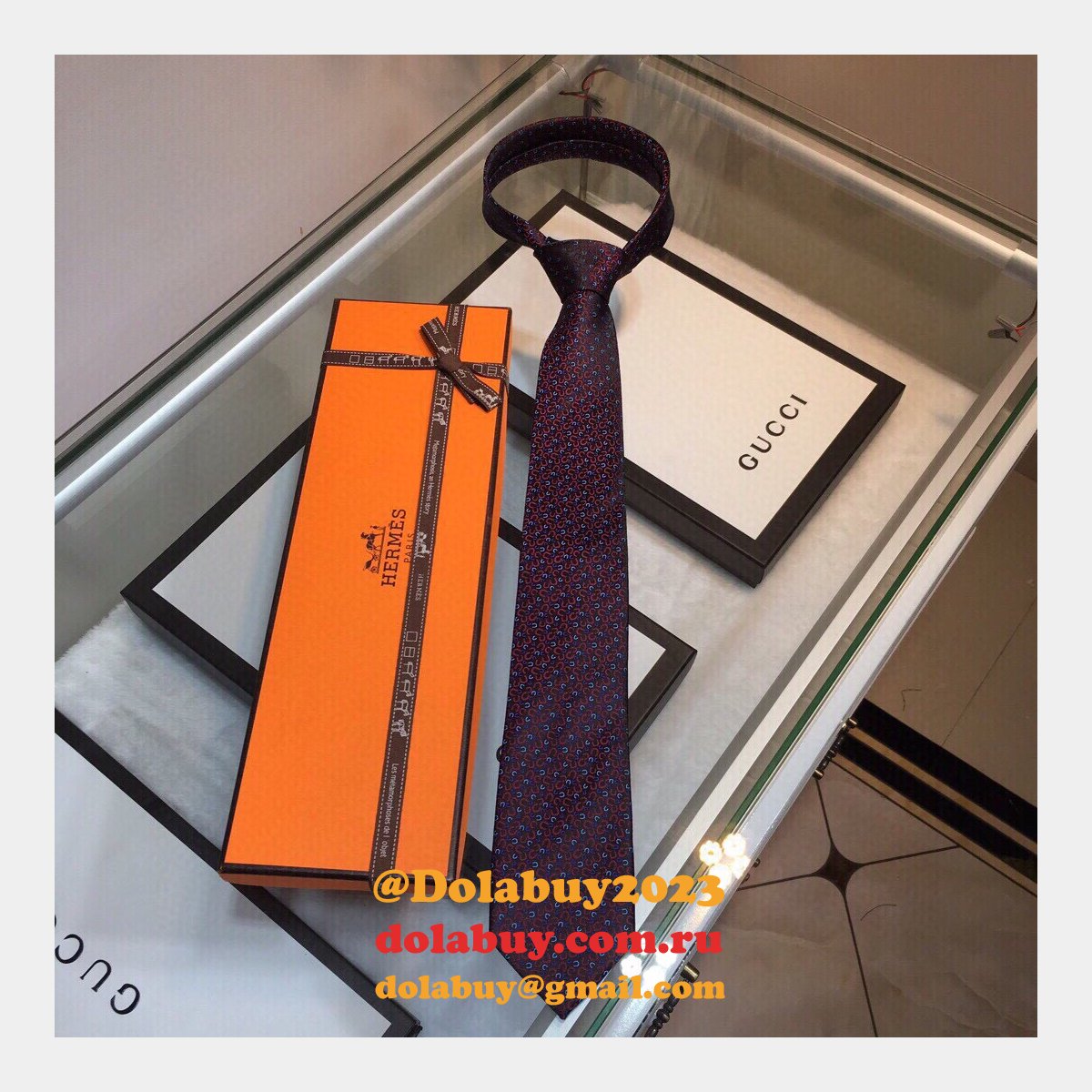 Hermes Replica Mens Silk Tie Geometric Pattern