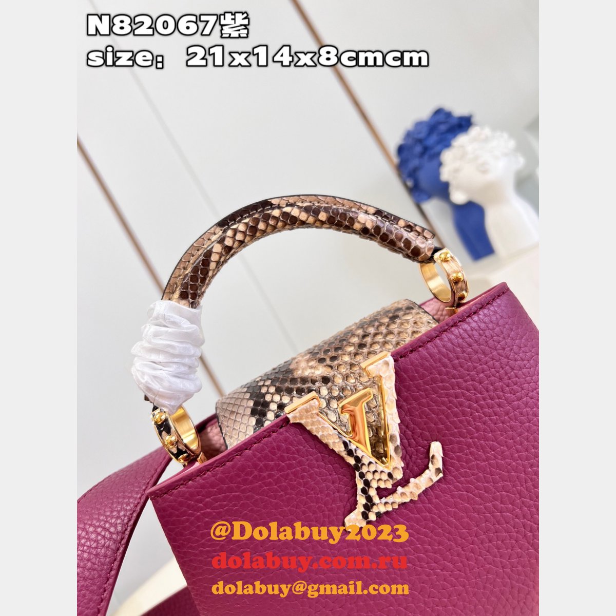 Wholesale Fake Louis Vuitton Capucines Deep Purple N82067 Bag