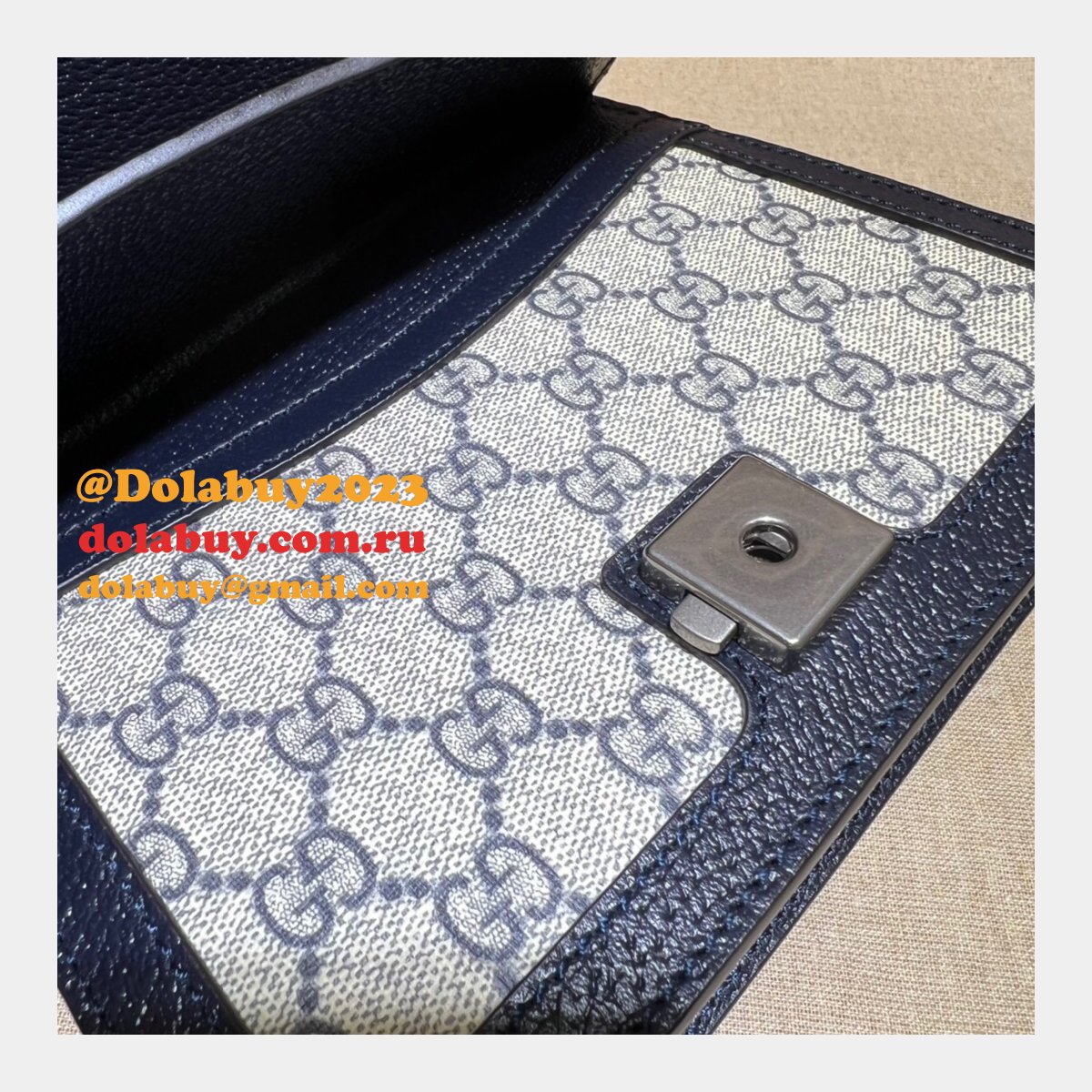 Gucci Fake 421970 GG Supreme Dionysus Mini Bag With dark blue Leather For Sale