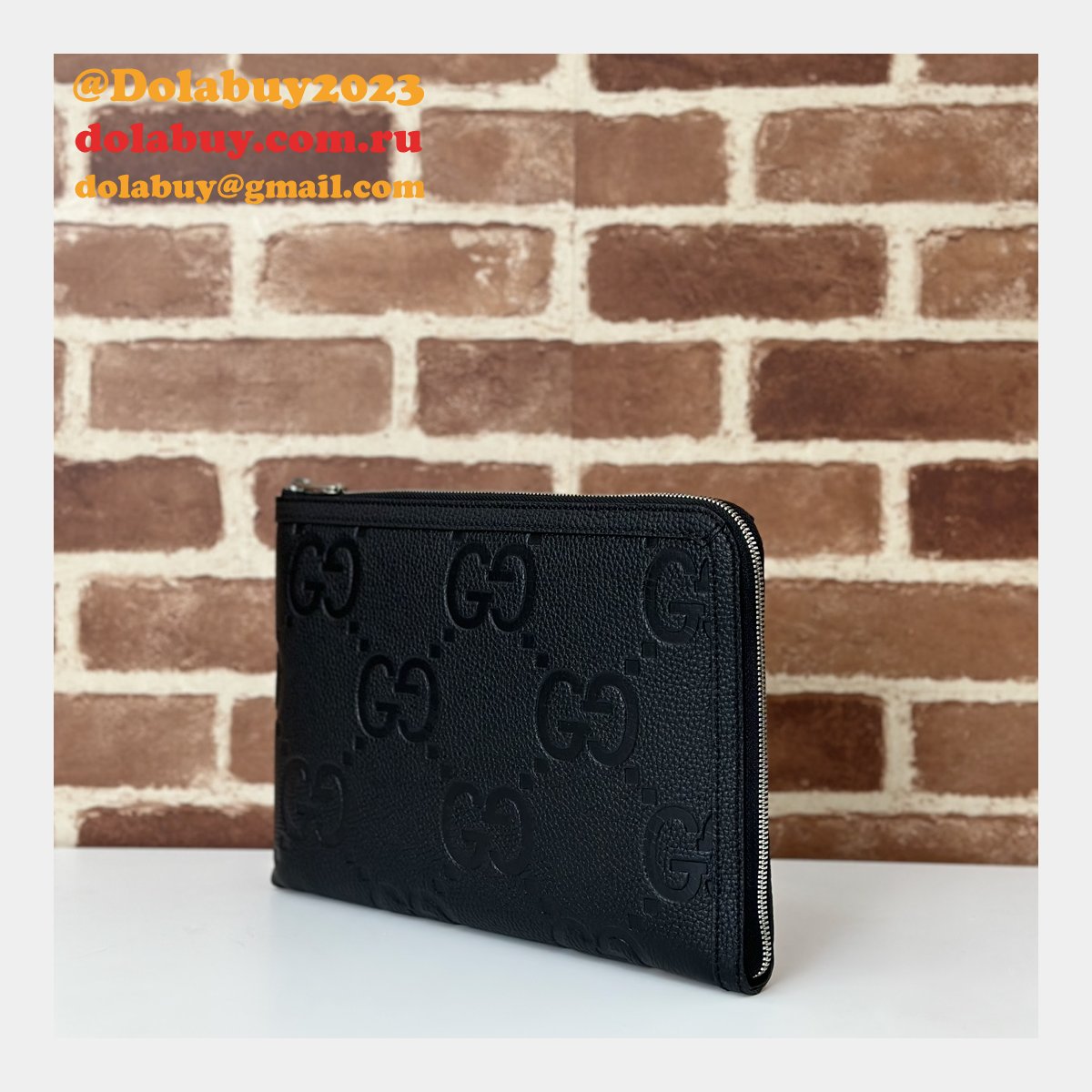 Replicas Gucci 794085 Jumbo GG Pouches Travel Document Case Mens Black Bag