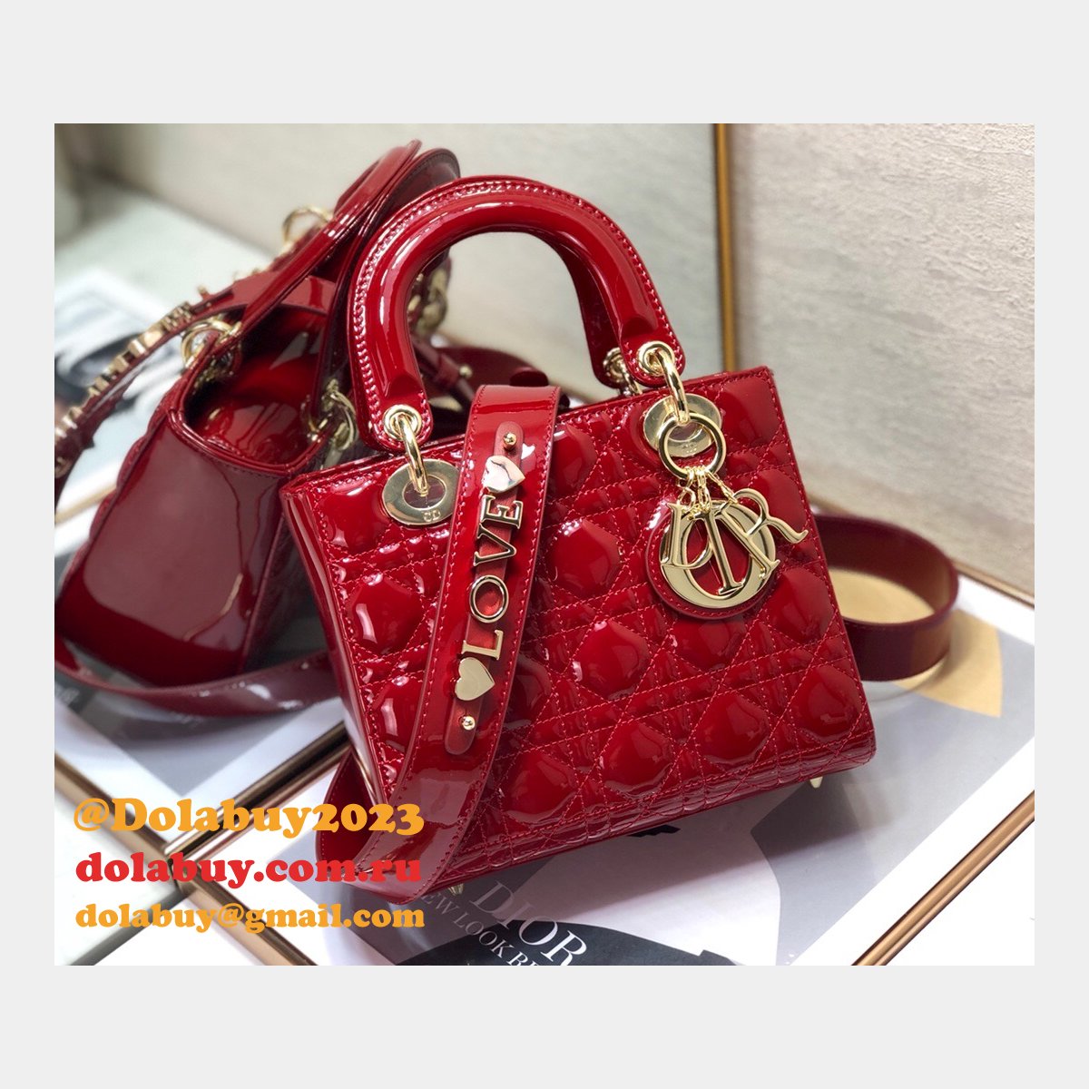 Best DIOR LADY MY ABC Wholesale PATENT LEATHER HANDBAG 20cm