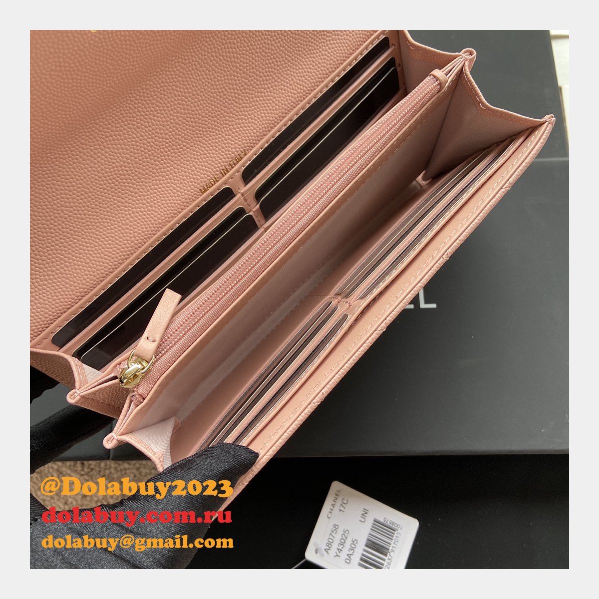 Best CC Leather Chevron Flap Long Wallet A80758