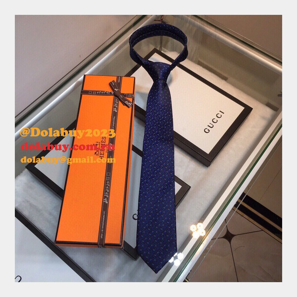Hermes Replica Mens Silk Tie Geometric Pattern