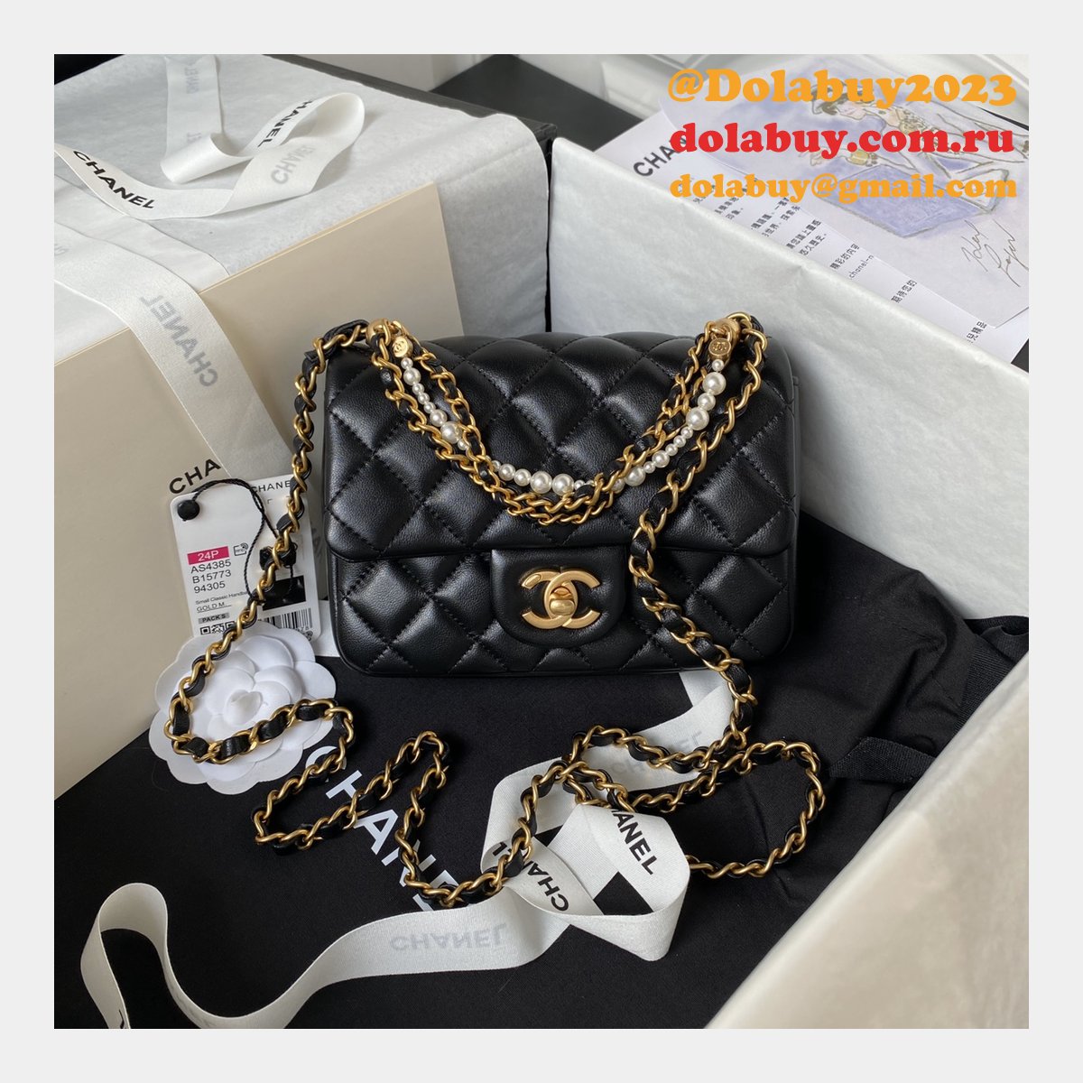 Luxury CC MINI AS4385 pearl chain BAG 2024