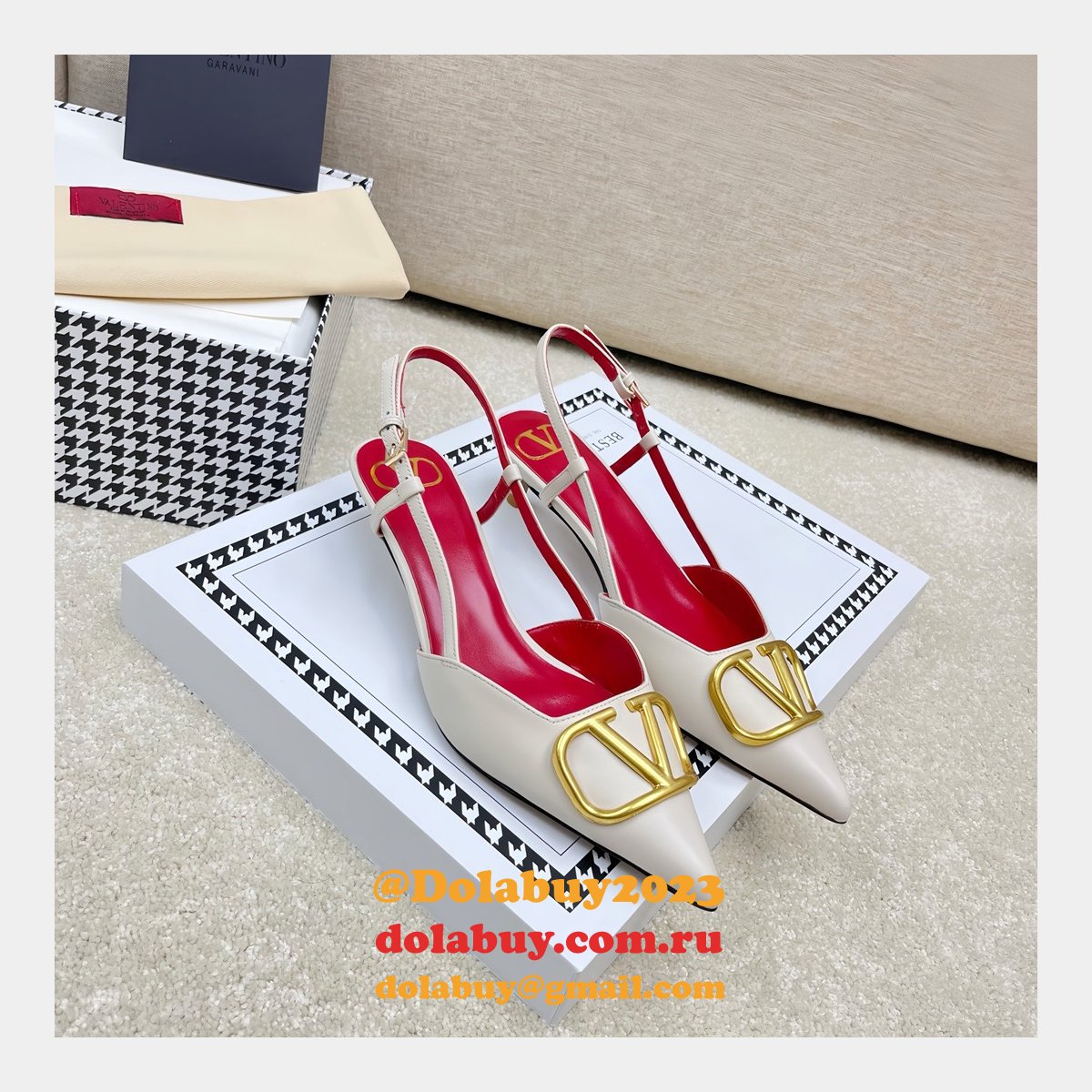 Valentino 1:1 Mirror Slingback Garavani Vlogo Pumps Fake Shoes