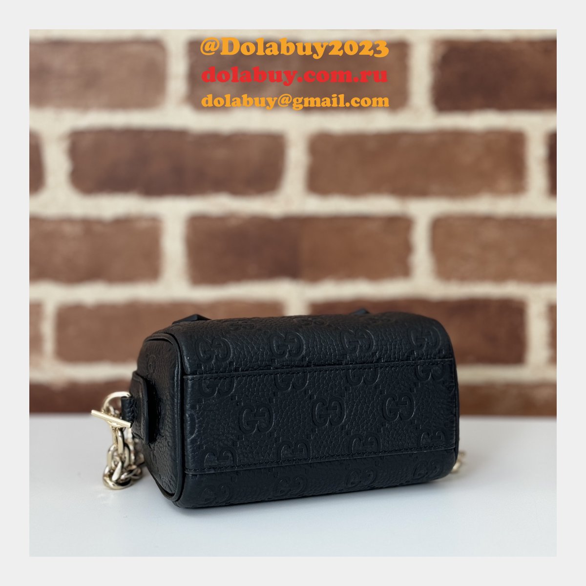 Gucci Duplicate GG Emblem Super Top Handle Cheap 815256 Black Bag