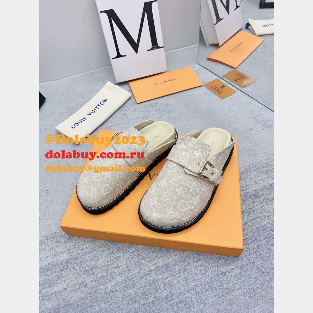 Outlet Replica Louis Vuitton Baotou Drag men Shoes Dolabuy