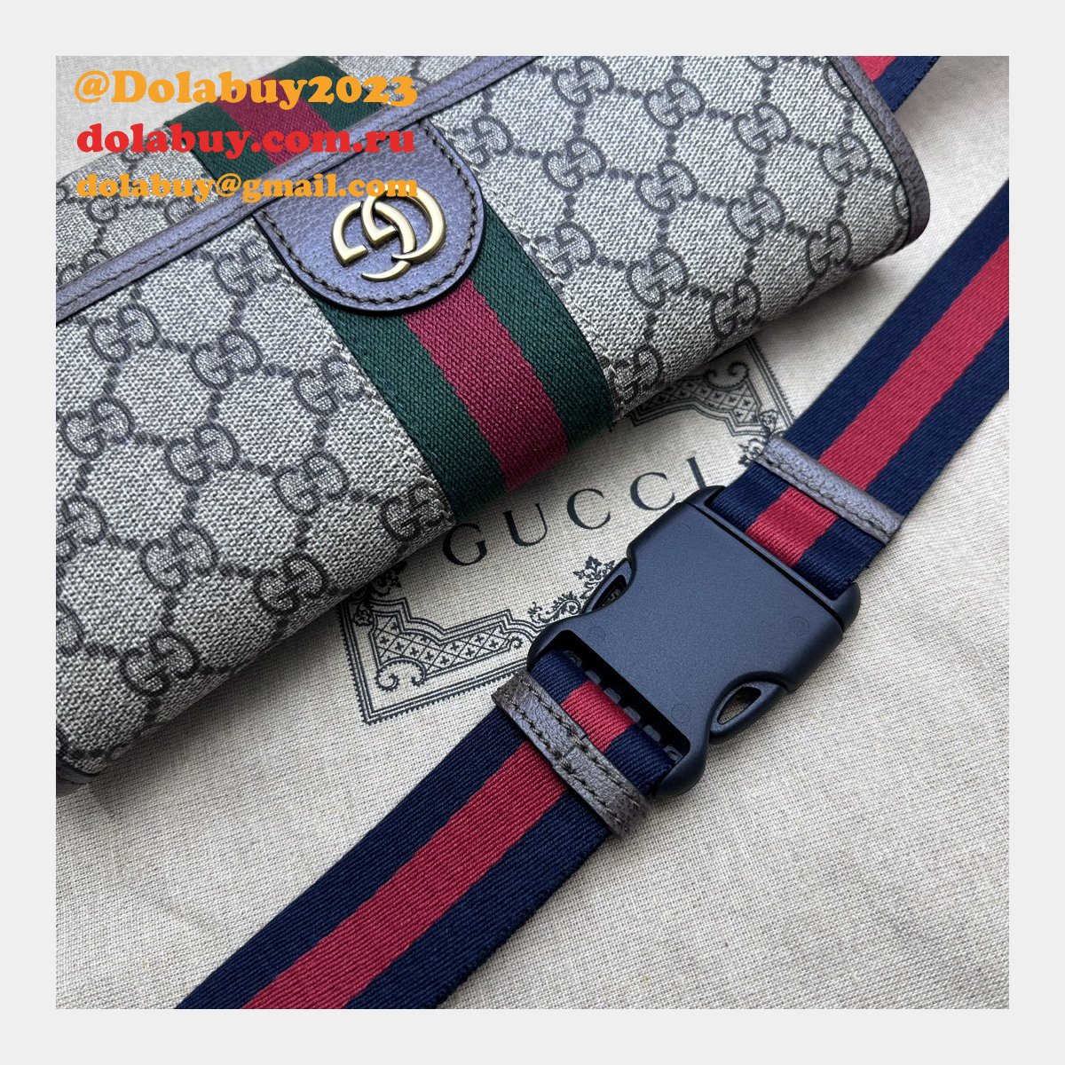 Ophidia GG Perfect Gucci 752597 Belt Ebony Supreme Replica Bag