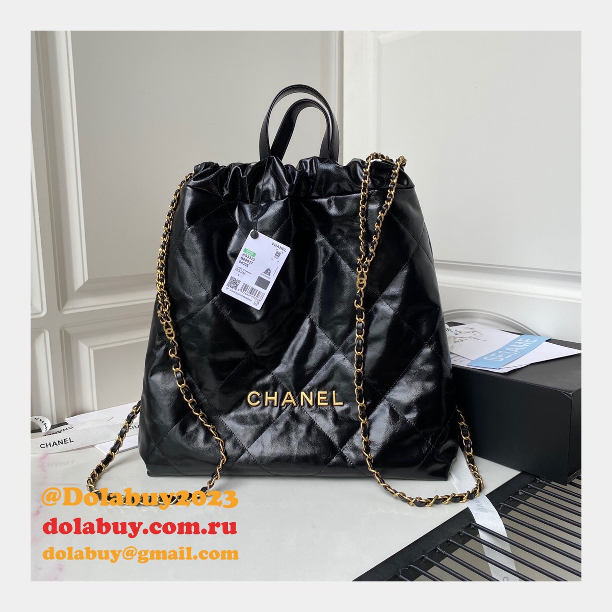 Designer 22 Replica Backpack Shiny Calfskin AS3313 Gold-Tone Metal