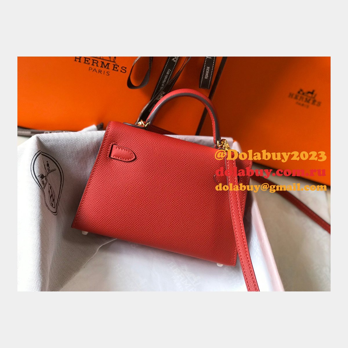 Replica Hermes Red Mini Kelly Handbag Epsom leather