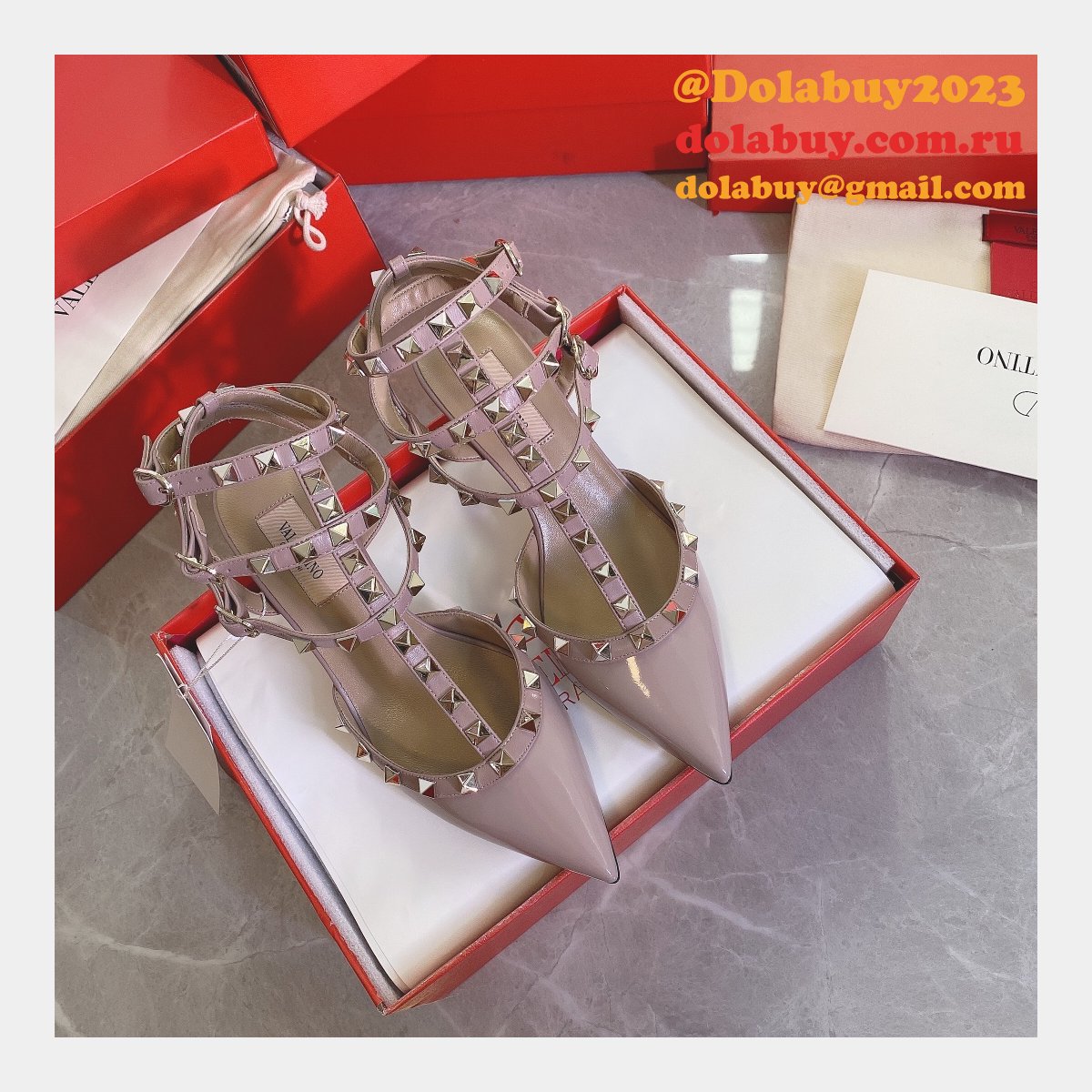 Wholesale 2023 Replica Valentino Three belts Middle Heel Perfect Shoes