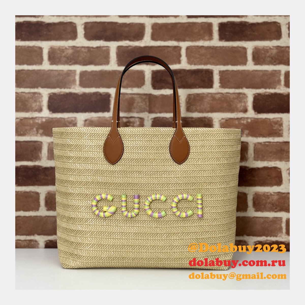 Gucci Duplicate Straw-effect Tote 779666 Beige Fabric Bag