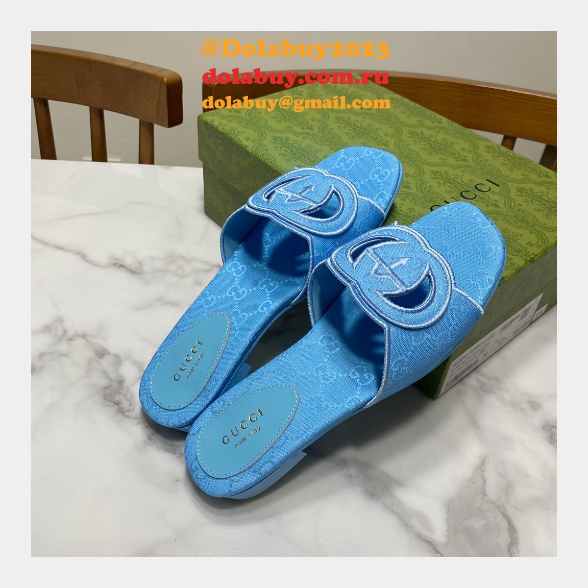 Top Quality GUCCI INTERLOCKING G CUT-OUT SANDAL FLAT