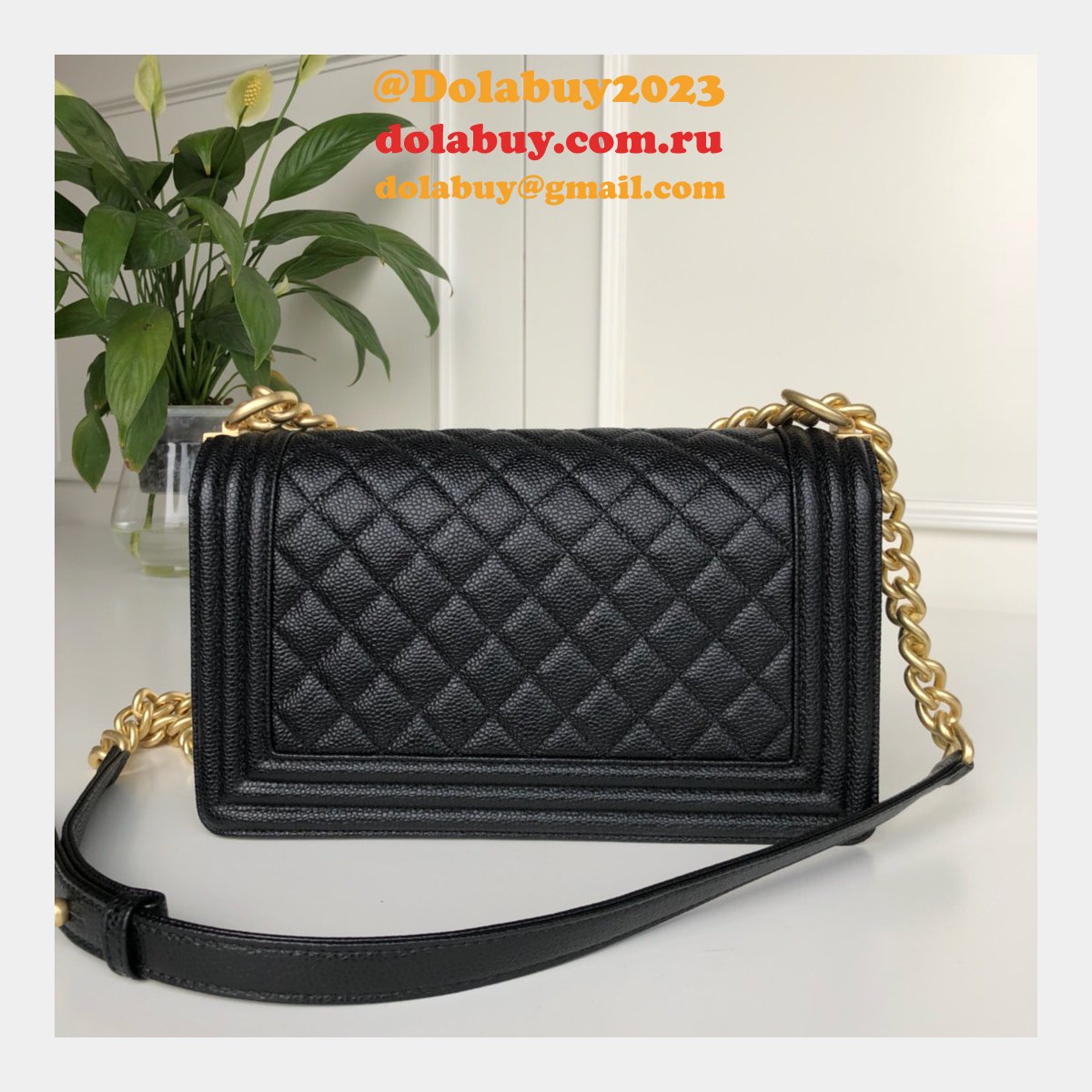 AAA+ CC Le Boy Luxury Replica Black Bags Caviar 25cm