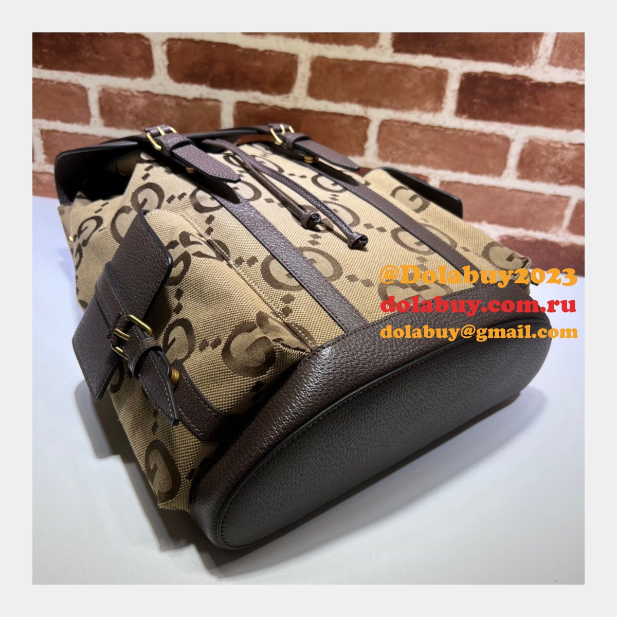 7 star G*u*i backpack replica 678829 with jumbo gg in camel and ebony gg canvas