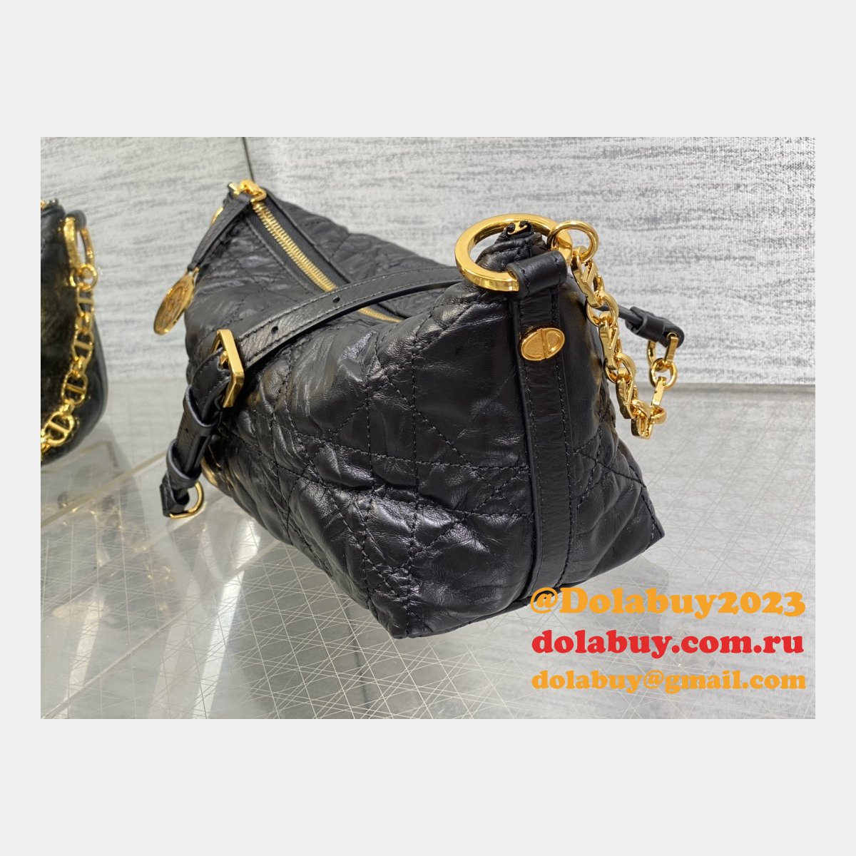 Christian Dior Perfect Fake 3106 Diorstar Hobo Chain Black Macrocannage Crinkled