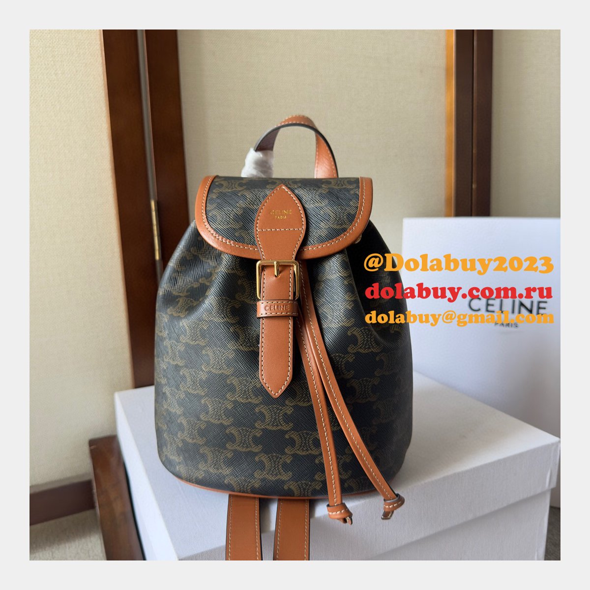 Backpack Celine Replica 197662 Folco Triomphe Canvas Bag