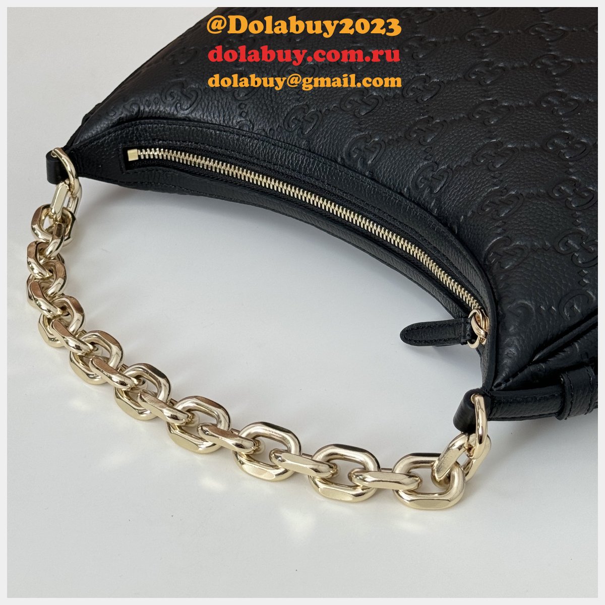 Knockoff Gucci GG Emblem Medium Shoulder Chain 820453 Black Bag