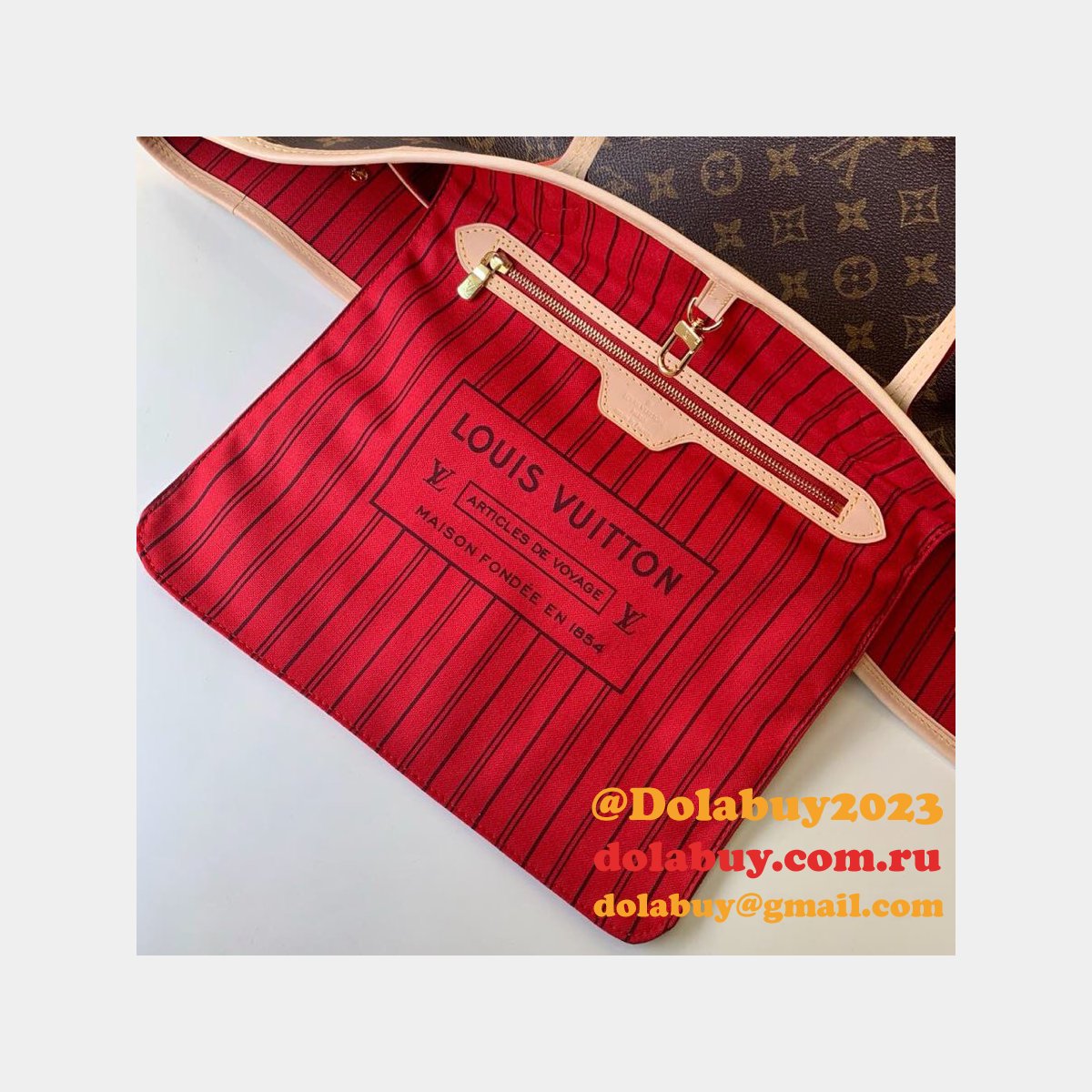 High Quality Louisy Vuittun Monogram Canvas Neverfull GM red Bag 40CM