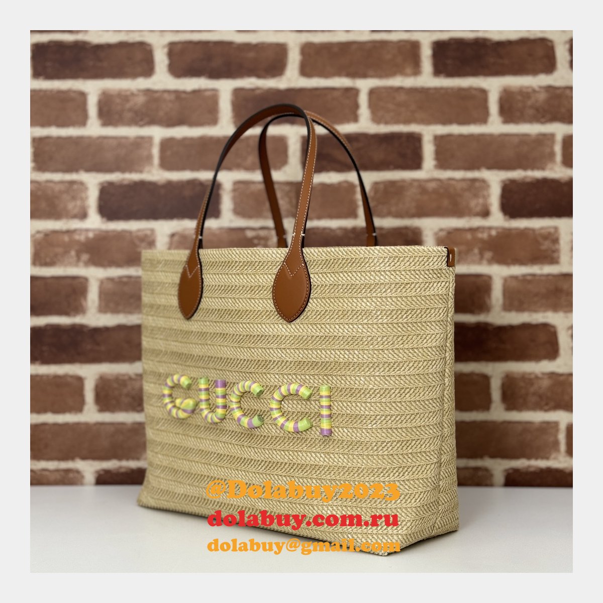 Gucci Duplicate Straw-effect Tote 779666 Beige Fabric Bag