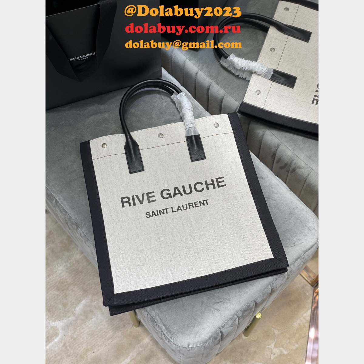 Cheap Replica Saint Laurent Rive Gauche Shopping 631682 Bag In Linen and Cotton