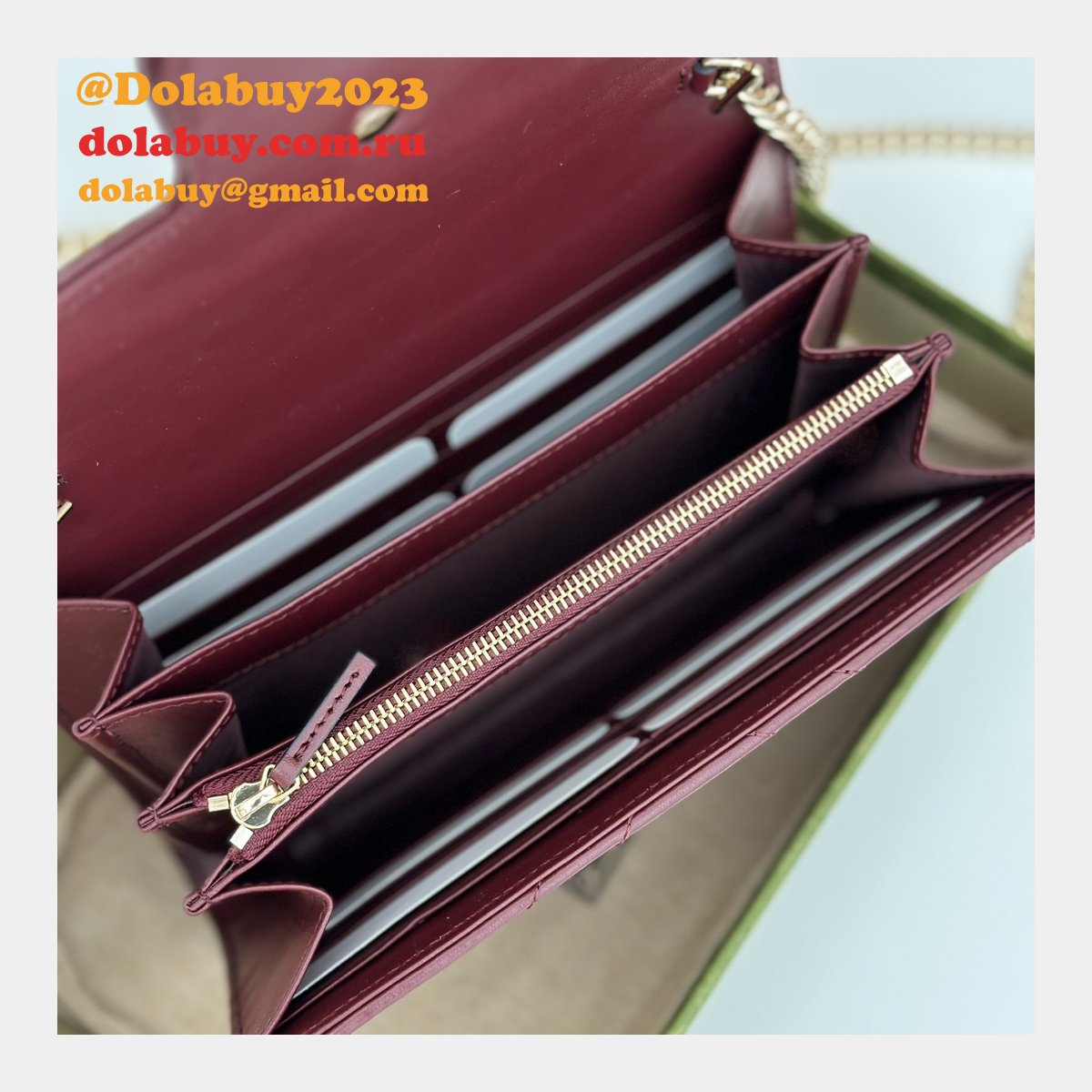 Gucci Fake GG Marmont Chain Wallets 474575 Red Bag