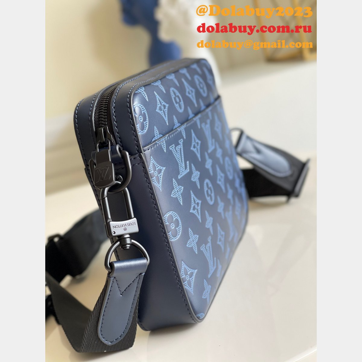 Louis Vuitton China Replica M45730 Duo Messenger Monogram Shadow Blue Bags