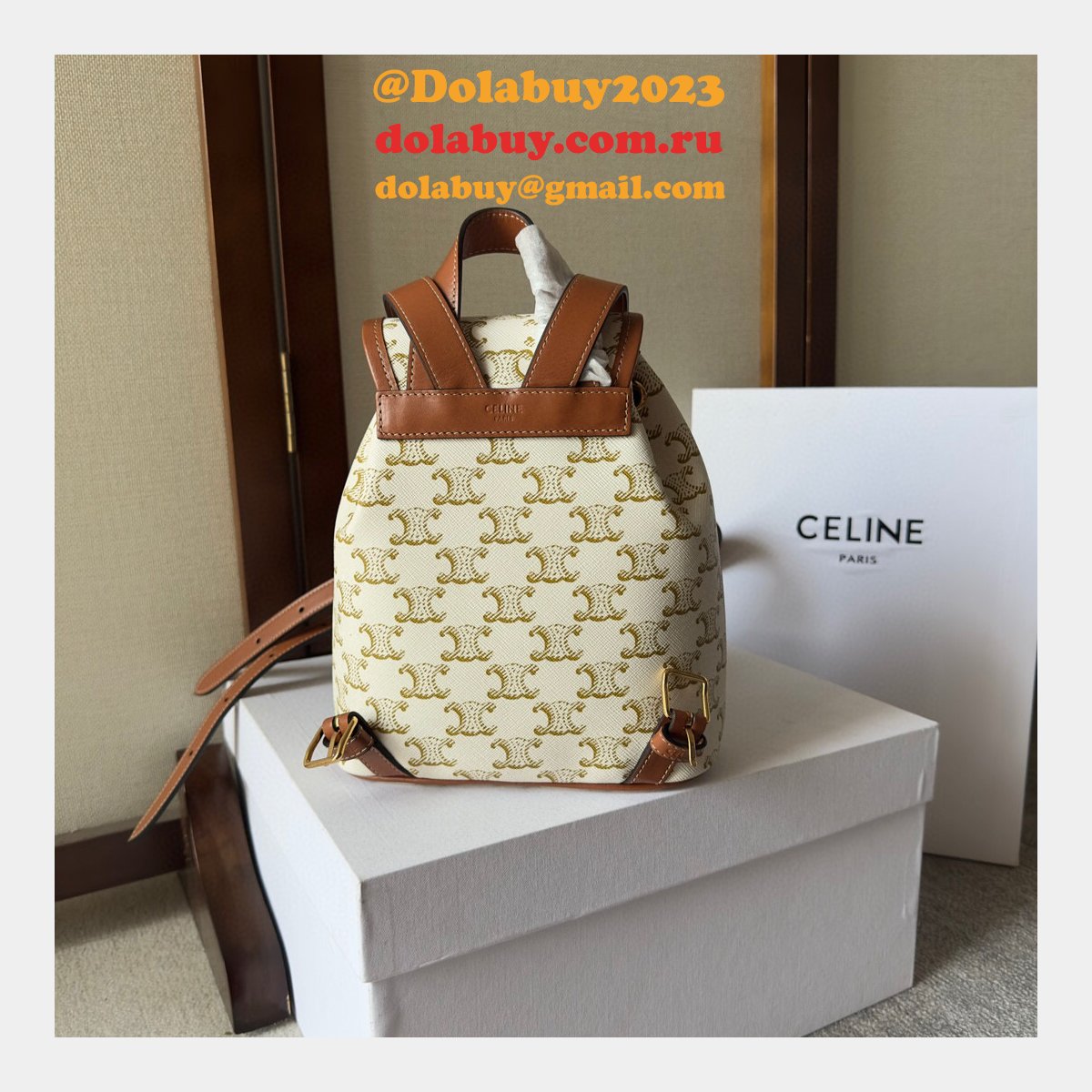 Backpack Celine Replica 197662 Folco Triomphe Canvas Bag