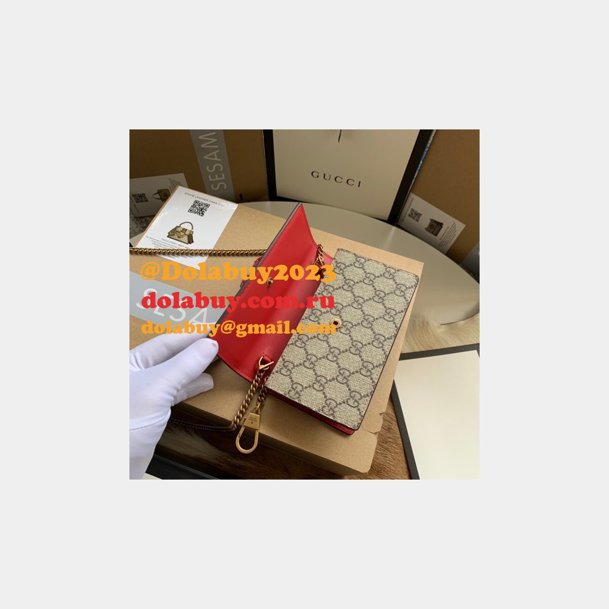 Gucci Designer Beige GG Supreme mini bag with cherries