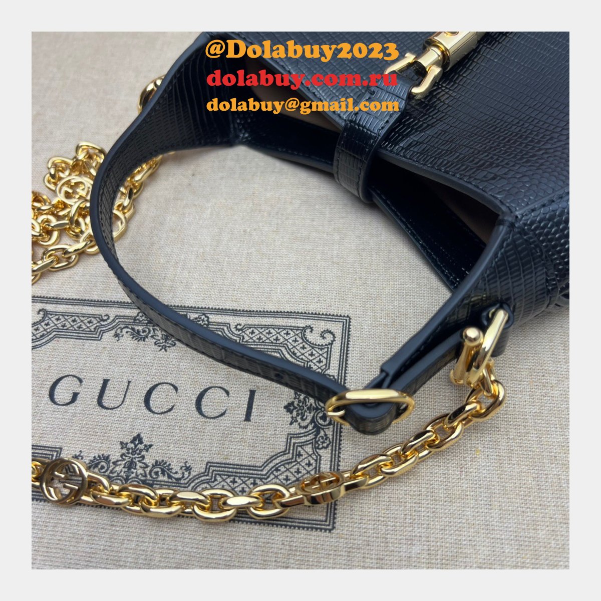 Copy Gucci Designer Jackie 1961 lizard 675799 Black bag