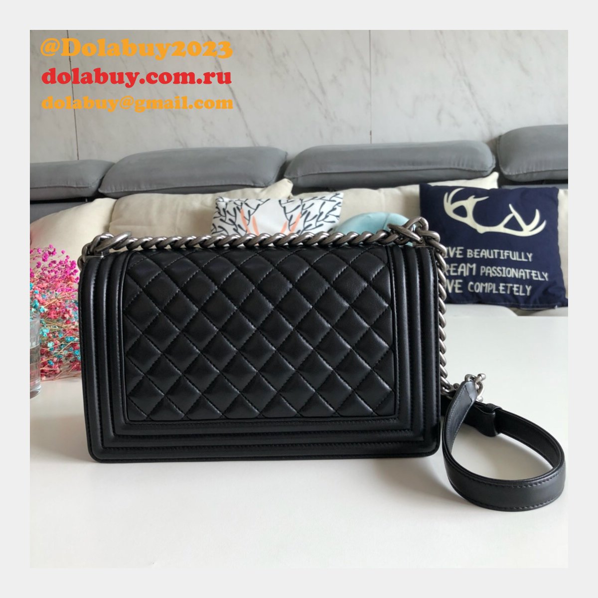 Fashion CC Le Boy Top Quality Black Bags lambskin 25cm