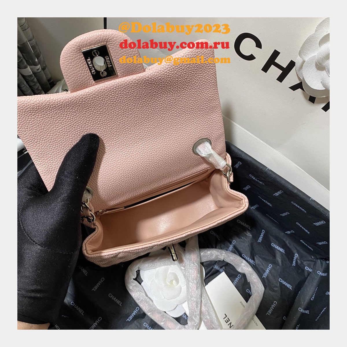Perfect CC 17CM Classic Flap Caviar Leather Bag