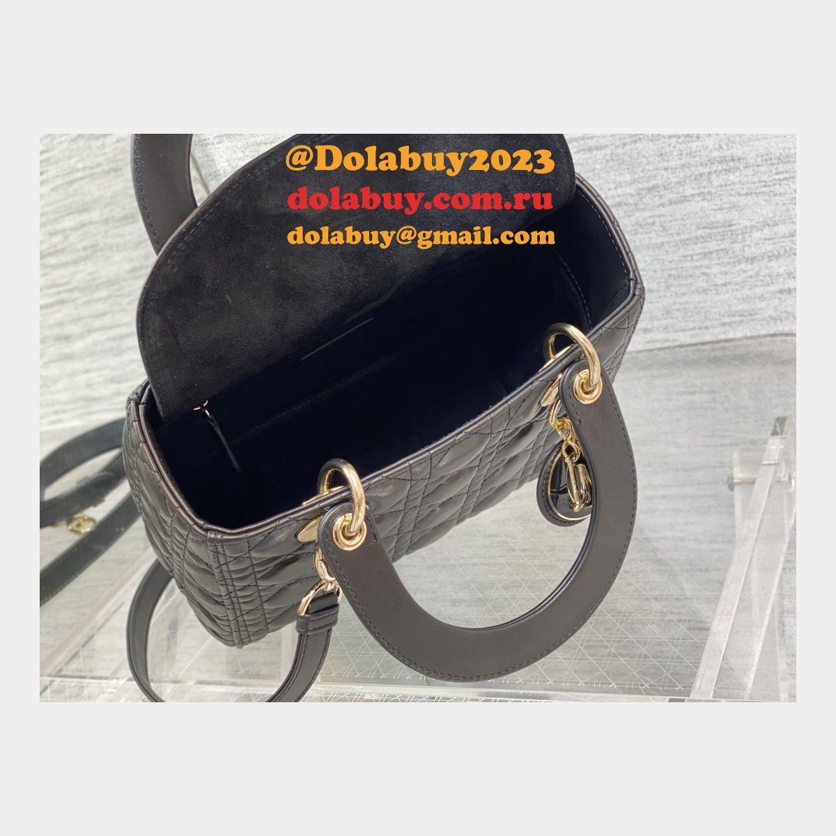 Perfect Quality Replica Lady Dior 24cm Dolabuy Black Handbag