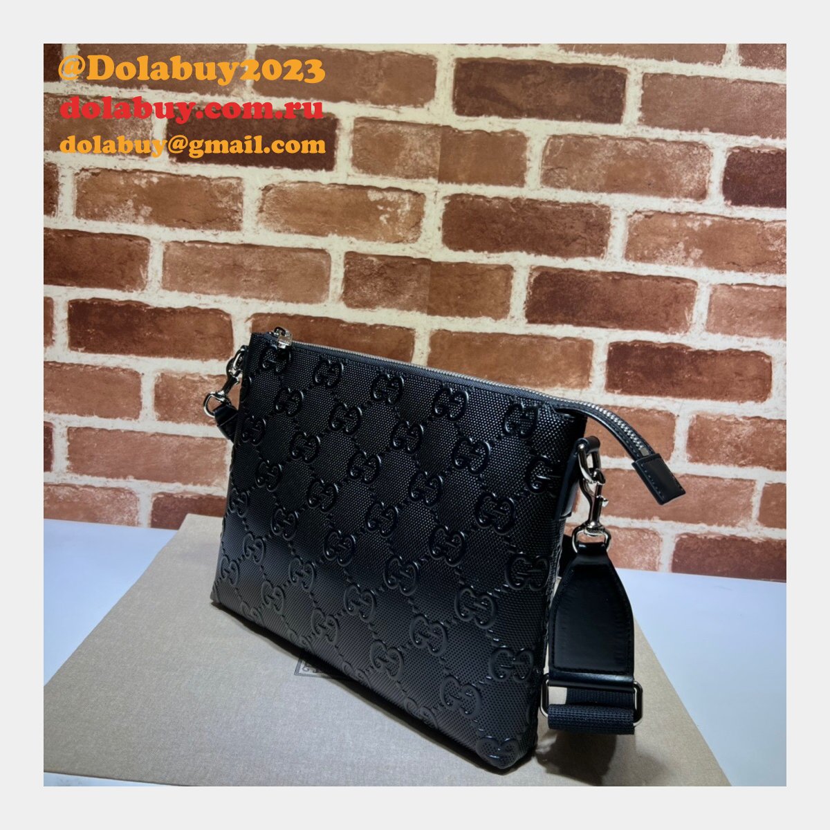 designer G*u*i cheap 696009 gg embossed black messenger bag