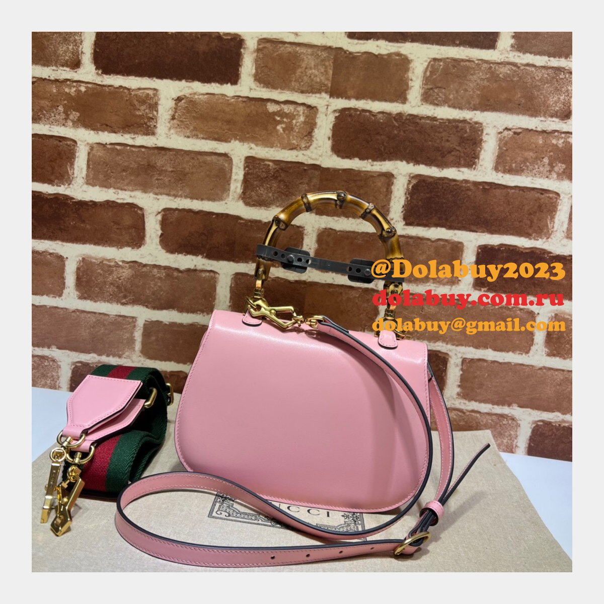 Perfect Gucci Copy 675797 Small top handle pink/green bag with Bamboo