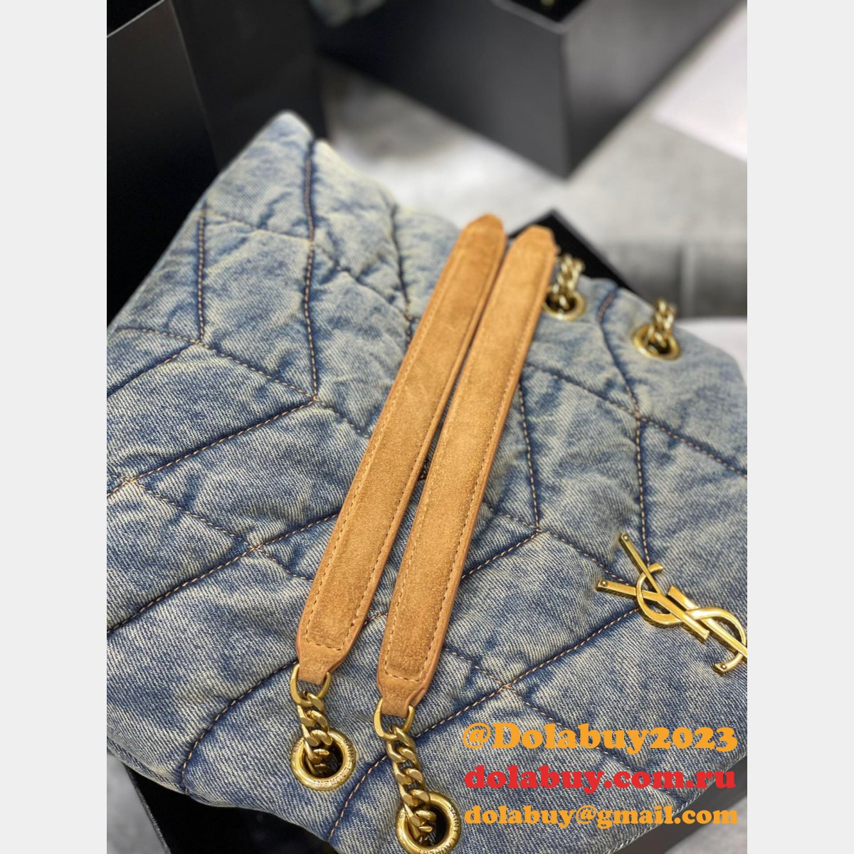 Saint Laurent Cheap Toy Loulou Puffer Matelassé Denim Bag