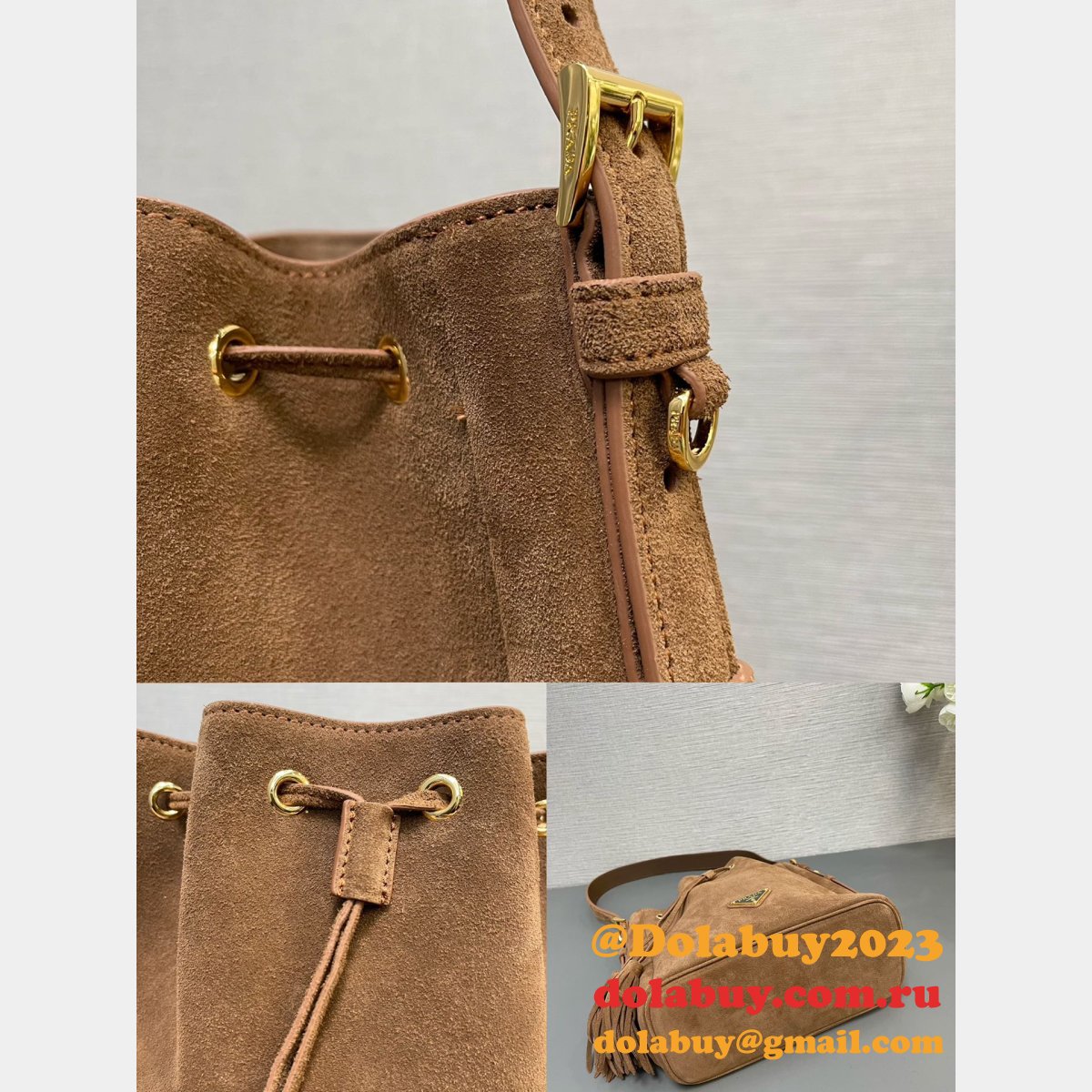 Top Quality 1:1 Mirror Prada Suede Bucket Bag 1BE079