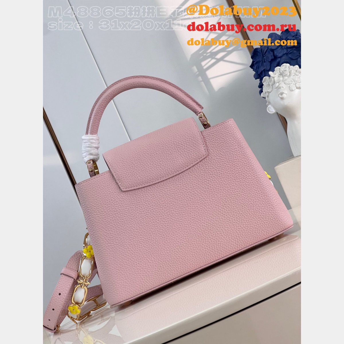 Pink White M48865 Flower Chain Knockoff The Capucines Replica LV Bag