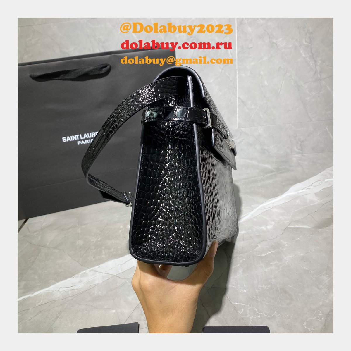 Luxury Saint Laurent Nano Manhattan Calfskin Silver Bag