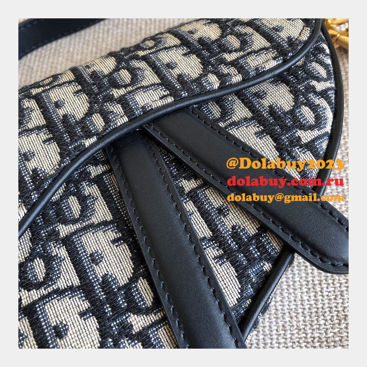 Replica Christian Dior Saddle Bag Grained Blue Oblique Jacquard